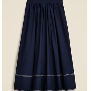 J.Crew Contrast-stitch midi skirt in cotton poplin-CI647-Navy-NWT